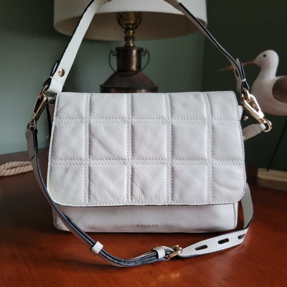Lodis Kinsley White Quilted Leather Flap Shoulder Crossbody Bag